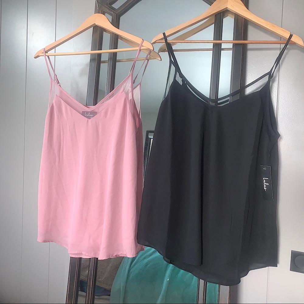 2 Lulu’s Sweet Fling Mesh Tank Tops in Pink/Black